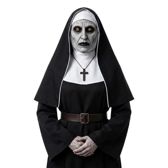 Scary Halloween Nun Costume for Adults 5-Pcs Horror Outfit Set with Mask