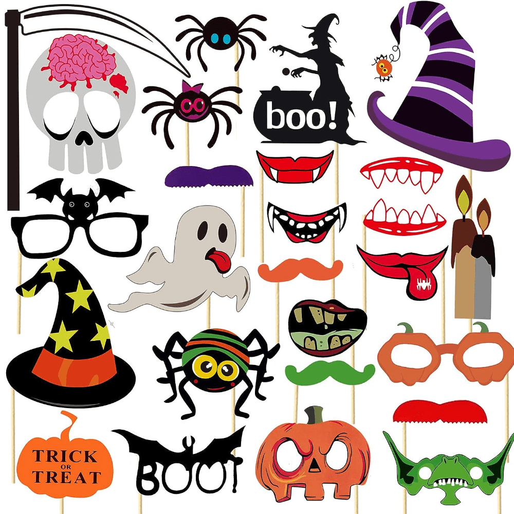 Scary Halloween Photo Booth Props,Pack of 25 Halloween Photo Props