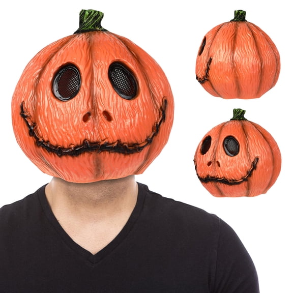 Scary Halloween Pumpkin Mask Creepy Jack o Lantern Latex Head Costume for Adult Cosplay Party