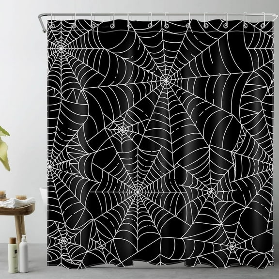 Scary Halloween Shower Curtain for Bathroom Decor, Horror Black and White Spider Web Shower Curtain Set Spooky Halloween Night Shower Curtain with Hooks, 72X72Inches