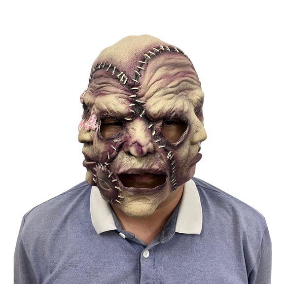 Scary Halloween Stitched Mask Creepy Mutant Over Head Latex Horror Costume for Adult Cosplay