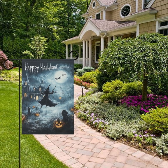 Scary Haunted House Garden Flag 12x18 inch Double Sided Outside Yard Decorations for Home Outdoor