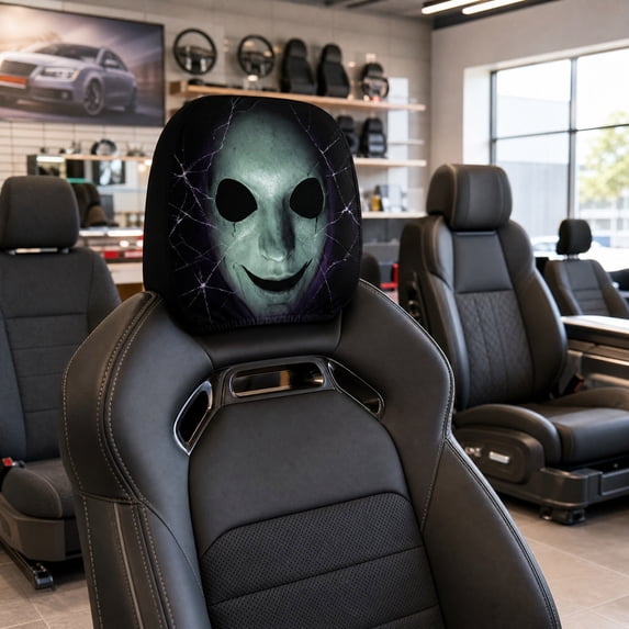 Scary Headrest Covers For Cars, 2PC Scary and Funny Cartoon Car Headrest Covers, Halloween Auto Head Rest Protector with Ghost Face Mask Design for Vehicle Truck SUV