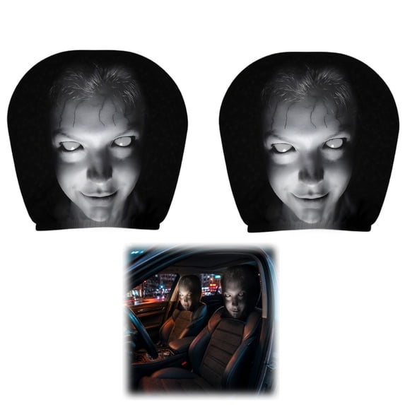 Scary Headrest Covers for Cars,Ghost Face Headrest Cover, 2 pcs Breathable Polyester Spooky Ghost Face Auto Seat Protector for Halloween Car Decorations