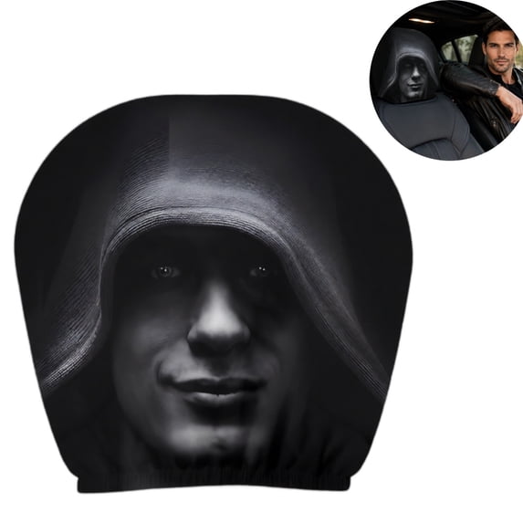 Scary Headrest Covers for Cars,Ghost Face Headrest Cover(4 Styles),2 pcs Breathable Polyester Spooky Ghost Face Auto Seat Protector for Halloween Car Decorations