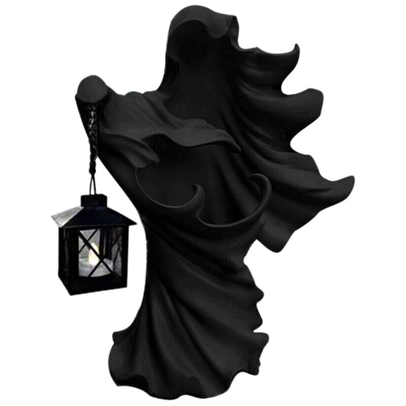 Scary Hell Lantern Decoration Witch Resin Sculpture Halloween WitchOrnament with Lantern Energy Saving Resin Garden Statue