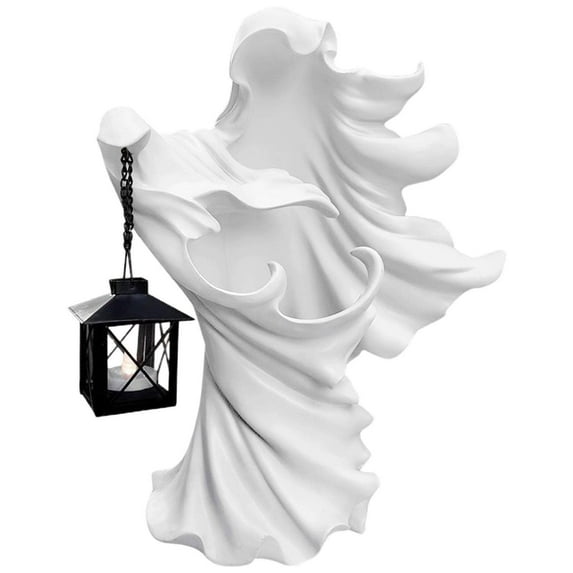 Scary Hell Lantern Decoration Witch Resin Sculpture Halloween WitchOrnament with Lantern Energy Saving Resin Garden Statue