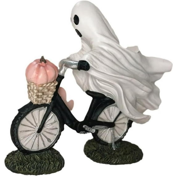 Scary Hell Messenger Ghost with Pumpkin Halloween Decoration,Ghost Ride with Pink Pumpkins Statue,Witch Resin Sculpture Ghost Statue Decoration Halloween Theme Garden Realistic Resin Ghost Gift Props