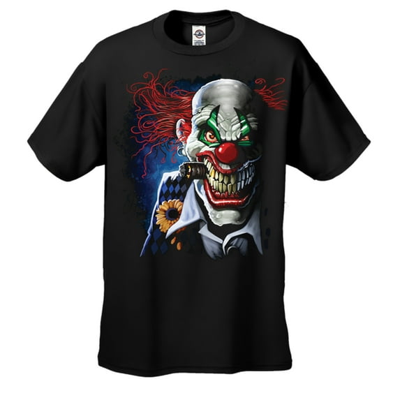 Scary Joker Circus Clown Smoking Cigar Men's Short Sleeve T-shirt-Black-Large