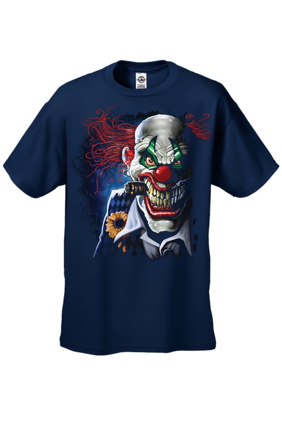Scary Joker Circus Clown Smoking Cigar Men's Short Sleeve T-shirt-Navy-6Xl