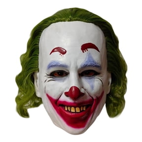 Scary Joker Clown Latex Mask with Green Hair, Creepy Smiling Villain Mask for Halloween Cosplay Costume