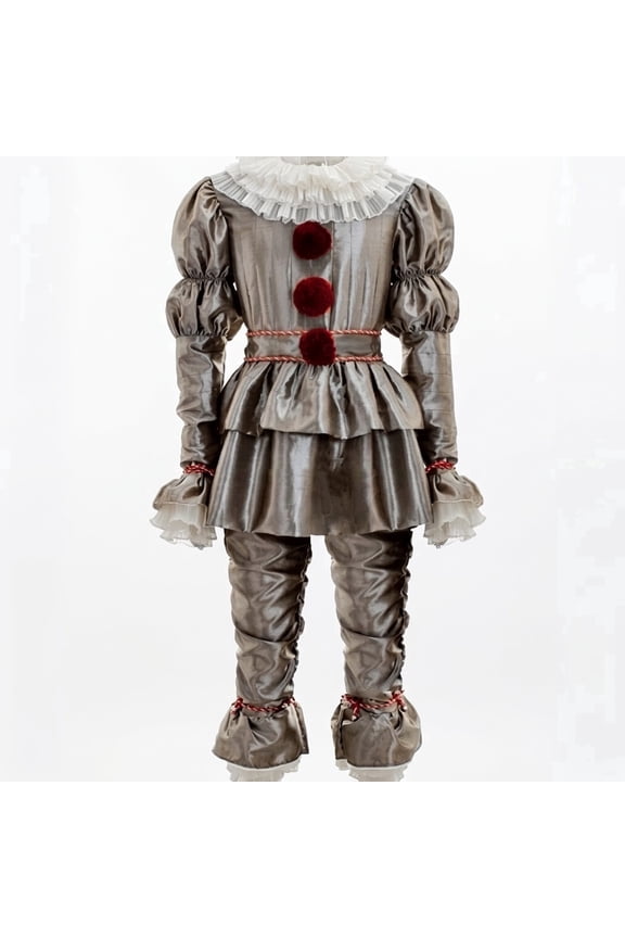 Scary Killer Clown Costume for Adults, Creepy Grey Ruffled Outfit