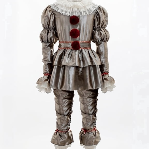 Scary Killer Clown Costume for Adults, Creepy Grey Ruffled Outfit