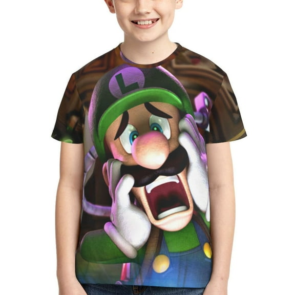 Scary Luigi's Mansion Teen T Shirts Unisex Crewneck Short Sleeve T-Shirt Tees Top For Boys Girls Youth Kids X-Small