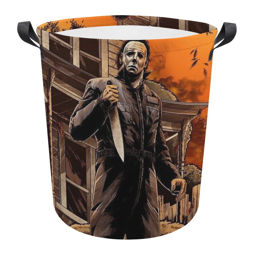 Scary Michael Myers Circular Laundry Hamper Foldable Large Storage