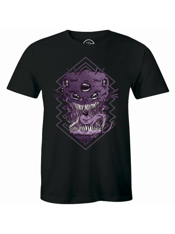 Scary Monster Alien Head Many Eyes Wide Open Mouth Sharp Teeth Long Tongue Graphic T-Shirt, Size S-5XL