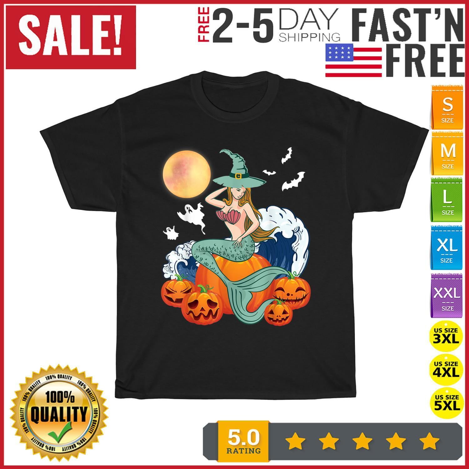 Scary Moon Pumpkin Ghost Mermaid Witch Happy Halloween Day T Shirt Men