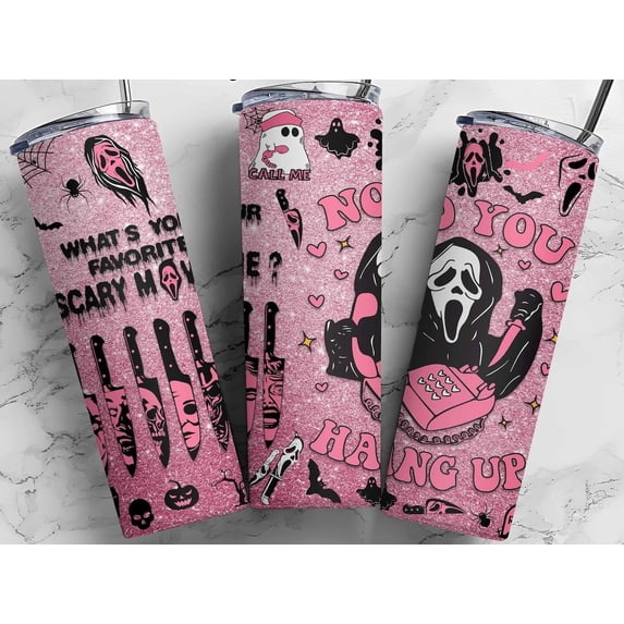 Scary Movie Halloween Pink Glitter Cute 20oz Tumbler gift for Mom, Sister, Daughter, Grandma, Bestfriend, Teachers Parents
