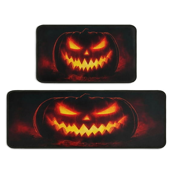 Scary Night Halloween Horror Pumpkin () Kitchen Mats Sets Of 2 Decor Mats for Room Farmhouse-Non Skid Washable Floor Mats Retro Rugs (17x47in+30x17in)