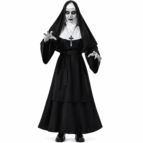 Halloween Nun costume with Mask And Cross Necklace - Perfect for Cosplay and Movie Premiere