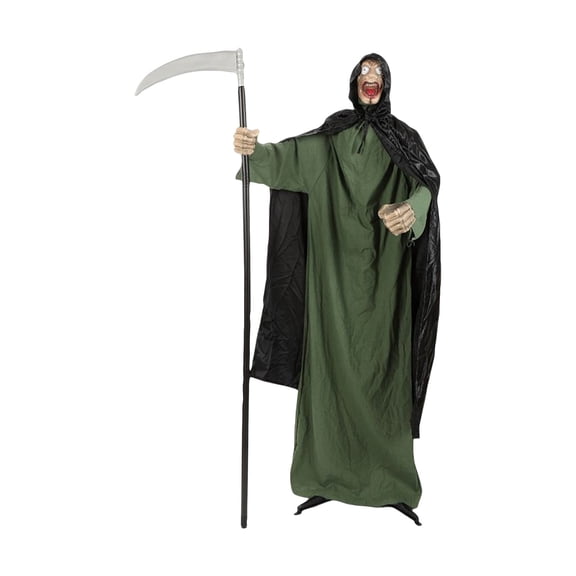 Scary Outdoor Halloween Decorations Animatronic Grim Reaper with Scythe Light Up Eyes Spooky Sound Effects for Yard Lawn Haunted House Halloween Party 1 Pack
