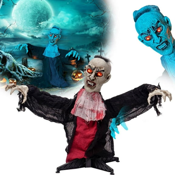 Scary Outdoor Vampire Groundbreaker, Halloween Animatronics Decoration with Motion Sensor, Glowing Red Eyes and Spooky Sound Effects