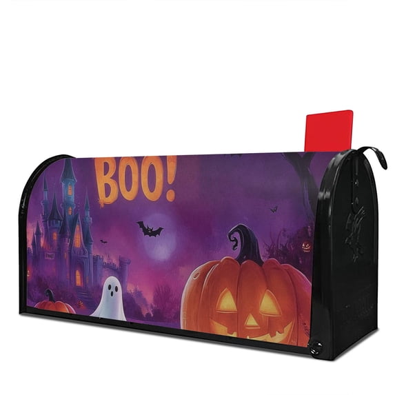 Scary Pumpkin Bat Spider Purple Spooky Halloween Mailbox Covers,Magnetic 18x21 Inch Mailbox Wrap Waterproof Durable Fall Welcome Box Wraps for Rustic Farmhouse Home Decorative