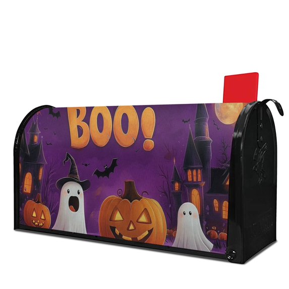 Scary Pumpkin Bat Spider Purple Spooky Halloween Mailbox Covers,Magnetic 21x25.5 Inch Mailboxwrap Waterproof Durable Halloween Post Letter Box Covers for Rustic Farmhouse Home Decorative