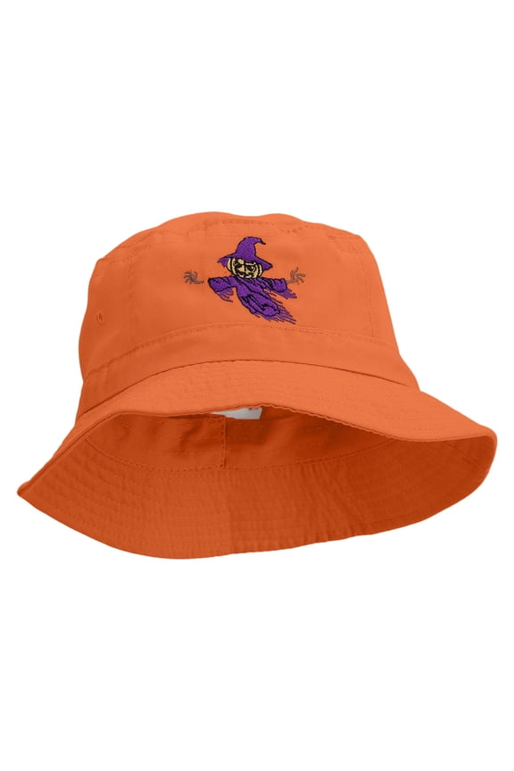 Scary Pumpkin Ghost Embroidered Bucket Hat - Orange OSFM