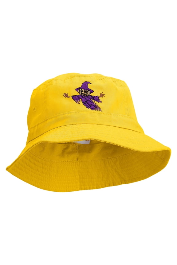 Scary Pumpkin Ghost Embroidered Bucket Hat - Yellow OSFM