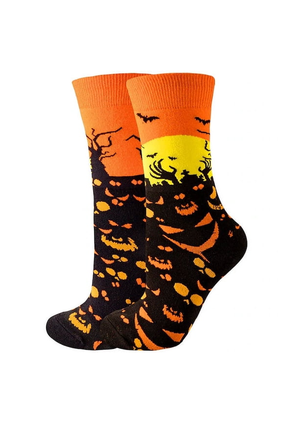 Scary Pumpkin Moon Halloween Socks (Adult Medium - Women's Shoe Sizes 5-10)