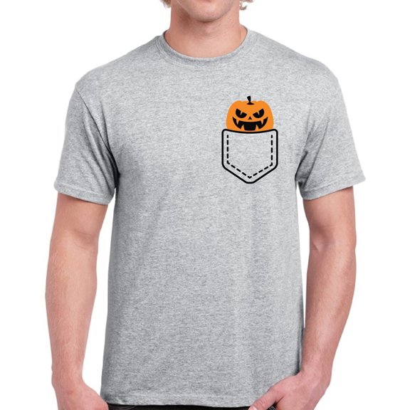 Scary Pumpkin Pocket Top Halloween Gift Shirt for Men - S M L XL 2XL 3XL 4XL 5XL Happy Halloween Graphic Tee - Funny Scary Holiday Tee T-Shirt Mens