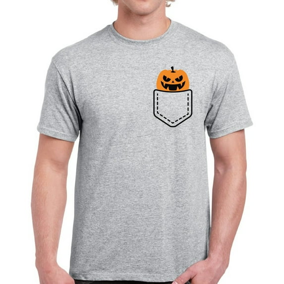 Scary Pumpkin Pocket Top Halloween Gift Shirt for Men - S M L XL 2XL 3XL 4XL 5XL Happy Halloween Graphic Tee - Funny Scary Holiday Tee T-Shirt Mens