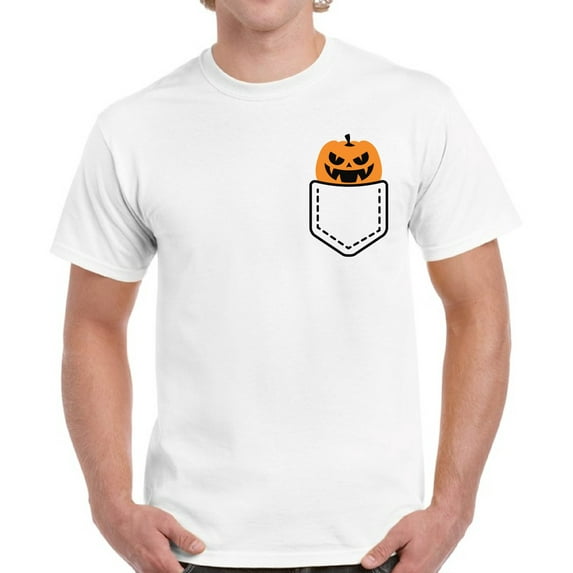 Scary Pumpkin Pocket Top Halloween Gift Shirt for Men - S M L XL 2XL 3XL 4XL 5XL Happy Halloween Graphic Tee - Funny Scary Holiday Tee T-Shirt Mens