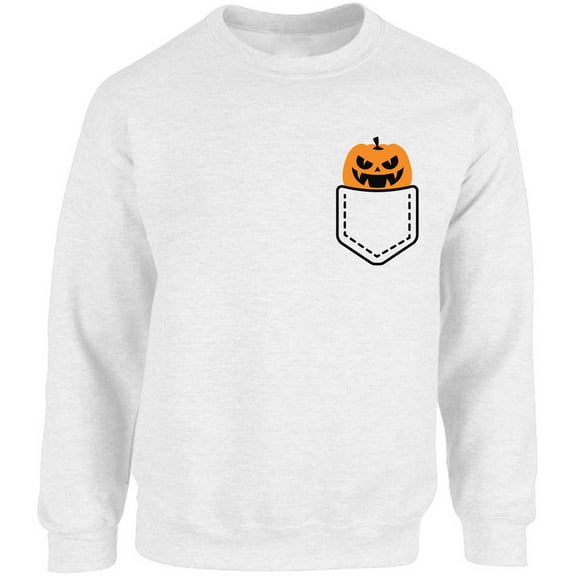 Scary Pumpkin Pocket Unisex Sweatshirt Halloween Sweater for Her Him - S M L XL 2XL 3XL 4XL 5XL Graphic Tee - Women Men Crewneck Funny Happy Halloween Holiday Gift