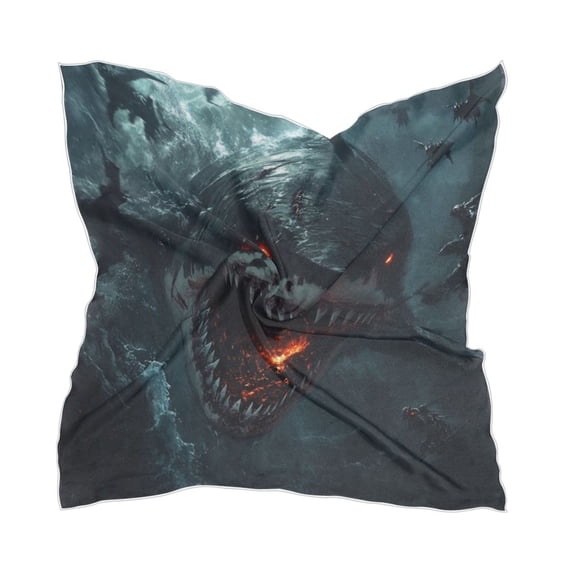 Scary Shark Women's Fashion Soft Scarf Square Satin Head Scarf Neck Scarf Head Hair Wraps