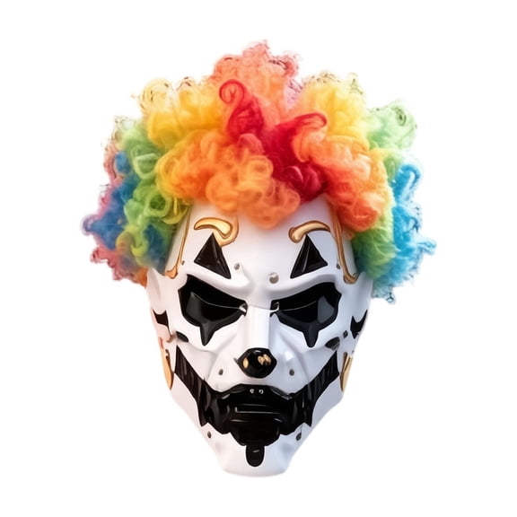 Scary Skeleton Clown Mask with Rainbow Curly Wig Full Face Halloween Cosplay Costume Mask