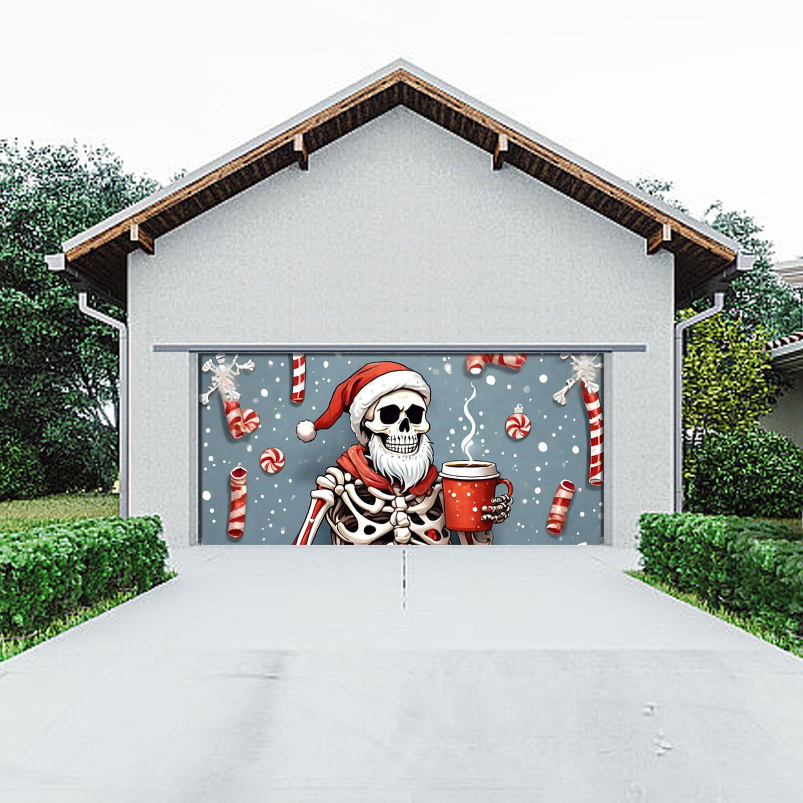 Halloween Skeleton Window Curtain - Scary Silhouette Banner, 47.2" X 31.5", Polyester, Indoor/Outdoor Decor With String & Stickers