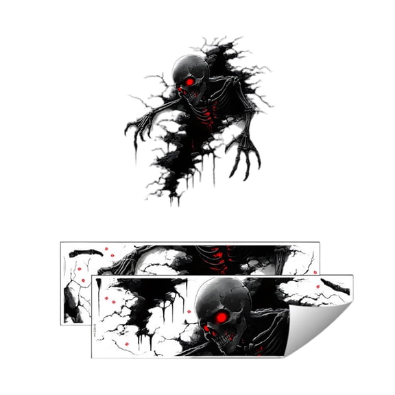 Scary Skeleton Wall Decal with Red Eyes, 3D Horror Halloween Removable Sticker for Home, Office, Party, Haunted House Decorations, Easy to Apply and Remove, Durable Waterproof Vinyl Art Decor