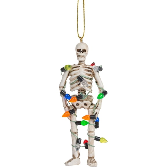 Scary Skeleton Wrapped in Lights Halloween Skull Christmas Tree Ornament