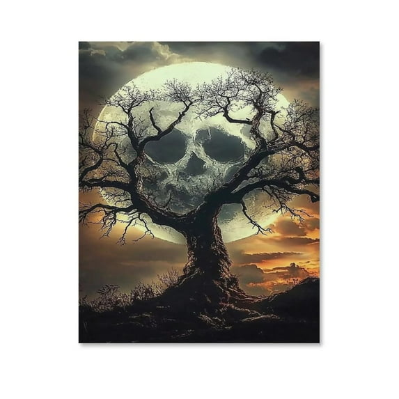 Scary Skull And Tree Halloween Series Poster Canvas, Suitable for Home Decoration,Dining Room Decor, Bedroom Art, Wall Decor Living Room, Wall Art, Frameless 12x16inch