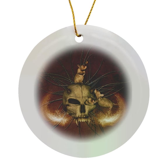 3drose, Scary Skull with Funny Rats, Circle Porcelain Ornament