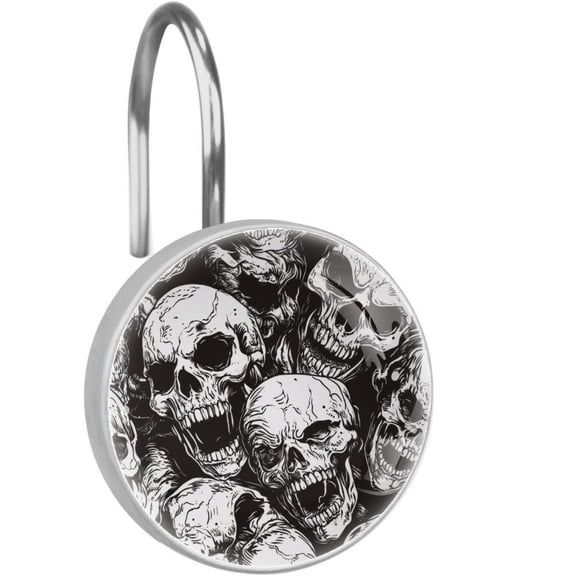 Scary Skulls Shower Curtain Hooks Round Crystal Glass, Set of 12 Shower Curtain Rings - Shower Hooks for Curtain Shower Rings