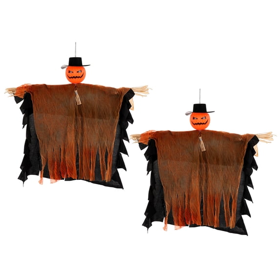 Oranges Specter Ornament With Straw Bowtie For Halloweens Home Office Store Decorations Party Scene Accessories