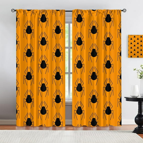 Scary Spider Design Extra Long Blackout Curtains, Halloween DIY Crafts Traditional Rod Pocket Curtains, Filter Light and Wind Blocking Drapes for Living Room Bedroom Kitchen Kids Room-W42xL54in