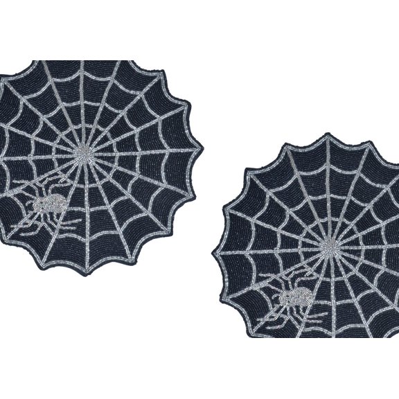 Scary Spider Web Placemats, Set of 4 Handmade Placemats, Beaded Halloween Tablemats 13X13 Inch