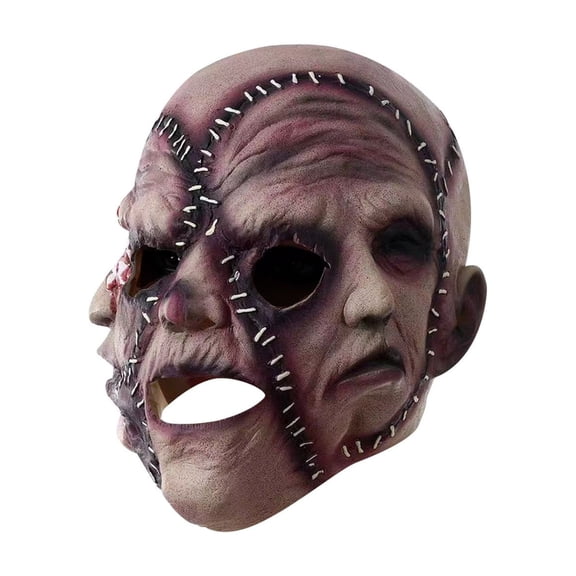 Scary Three Face Headgear Latex Prop Halloween Party Decoration Toy