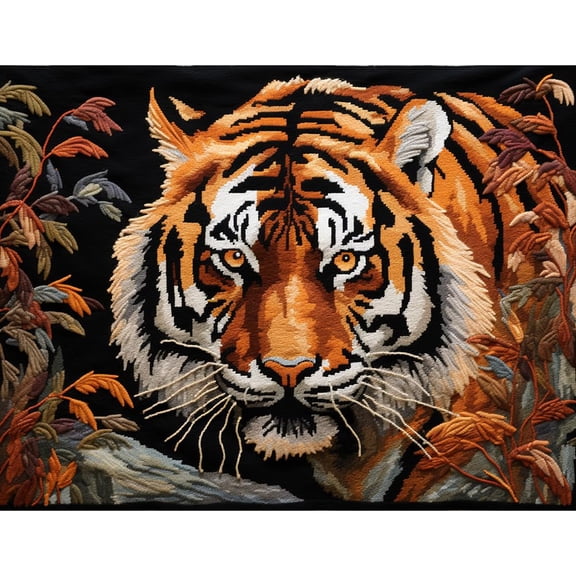 Scary Tiger Latch Hook Rectangle Rug Kits for Adults Needle Crochet Yarn Kits Embroidery Carpet Hook and Latch Kit Floor Mat Tapestry Christmas Home Decoration 52x38cm(1)