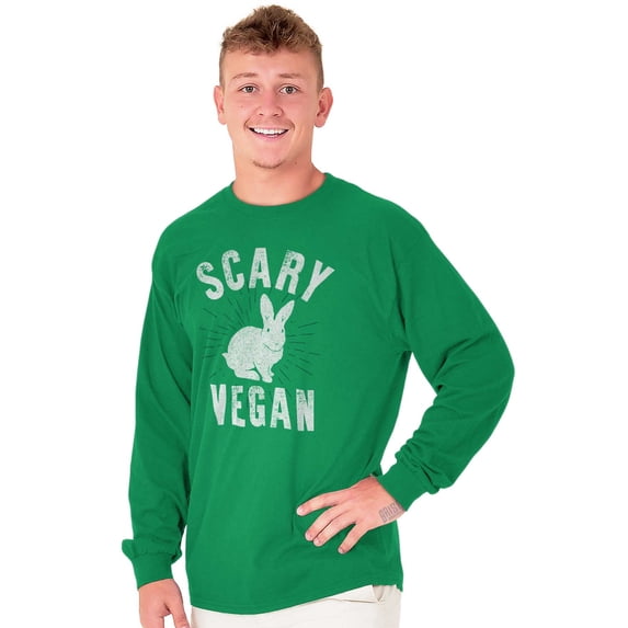 Scary Vegan Bunny Rabbit Vegetarian Long Sleeve TShirt Men Women Brisco Brands S