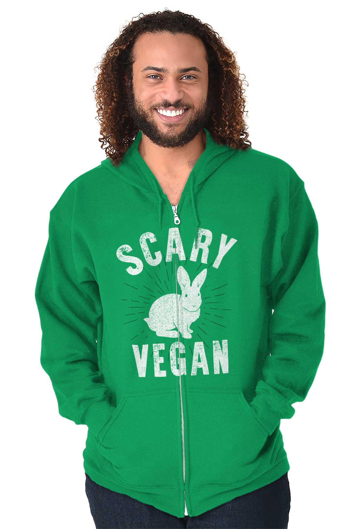 Scary Vegan Bunny Rabbit Vegetarian Zip Up Hoodie Men's Women's Brisco